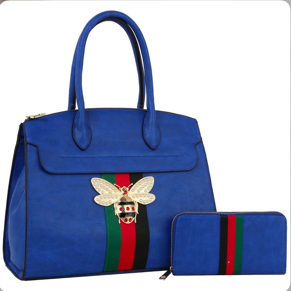 Blue Designer Tote Bag with Wallet